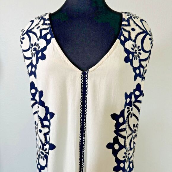 Free People Geodesic Dunes Mini Dress Size Medium Beaded Ivory Blue Shift Dress - Picture 2 of 12